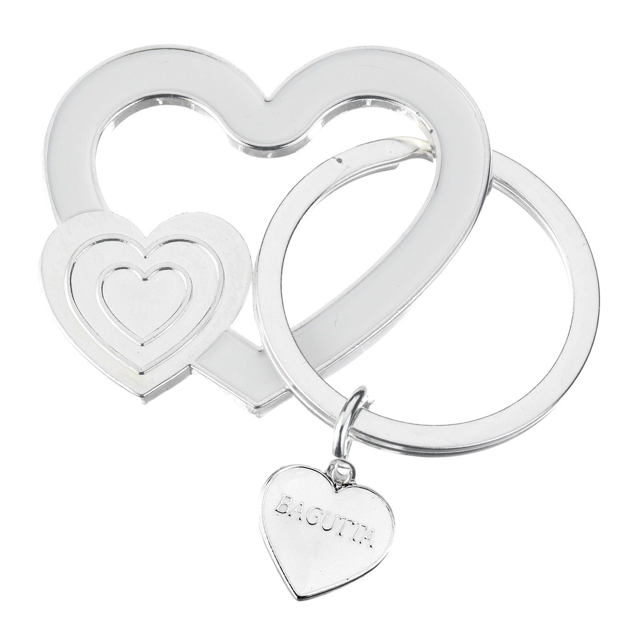 PORTACHIAVI SILVER PLATED CUORE SMALTATO BIANCO E CUORE